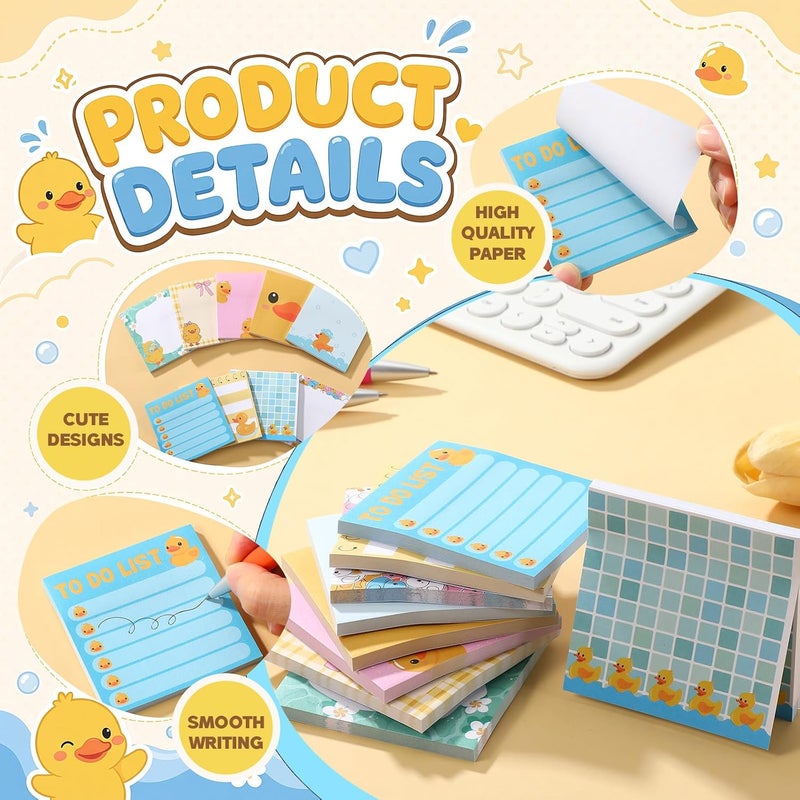 Saypacck 9 Pads Duck Sticky Notes 3x3 Inch Cute Self Stick Notepads Notes Adhesive Memo Pad Office Decor Gifts for Students School Teacher Meeting Office Supplies - Image 3