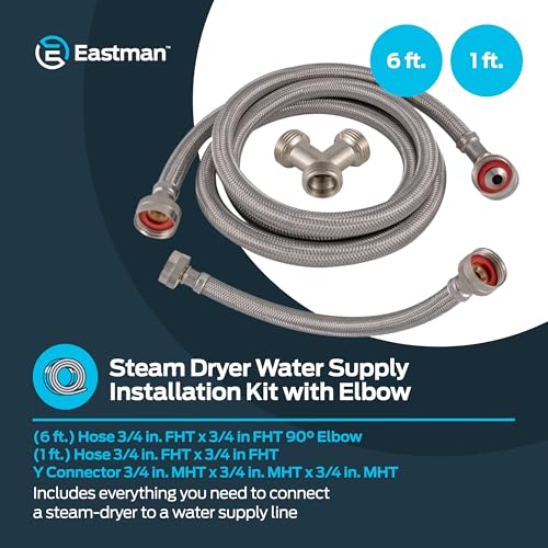 Eastman Steam Dryer Installation Kit, 3/4 Inch FHT Fill Hose, 90 Degree Elbow, 6 ft Braided Stainless Steel Hoses, 41025 - Image 2