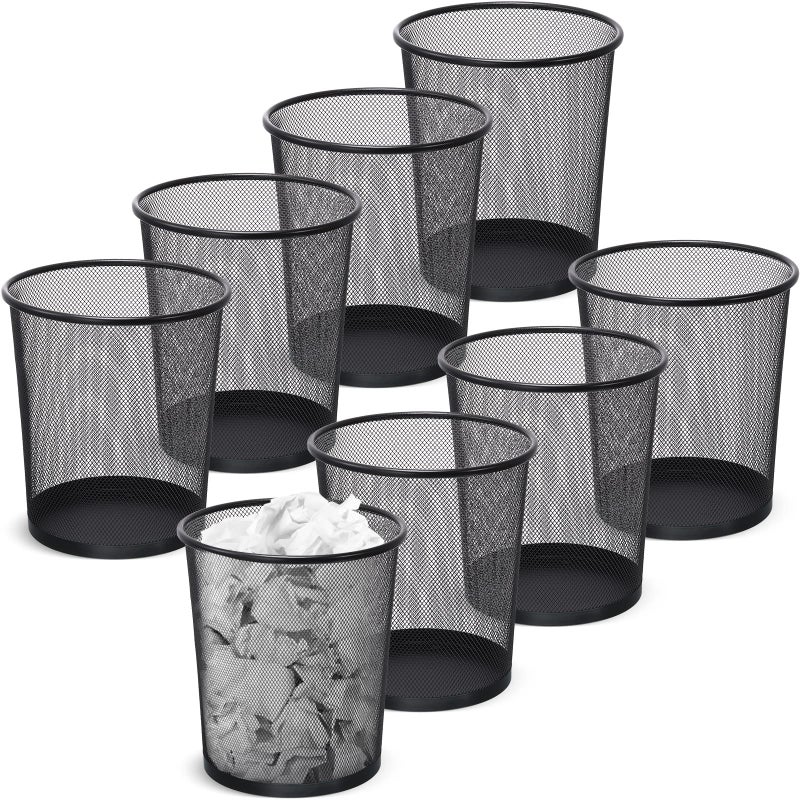 Amyhill 8 Pieces Mesh Trash Can Round Mesh Waste Basket Mesh Garbage Bin 3 Gallon 4 Gallon 6 Gallon Open Top Lightweight Bathroom Wastebasket for Office Home Black Small