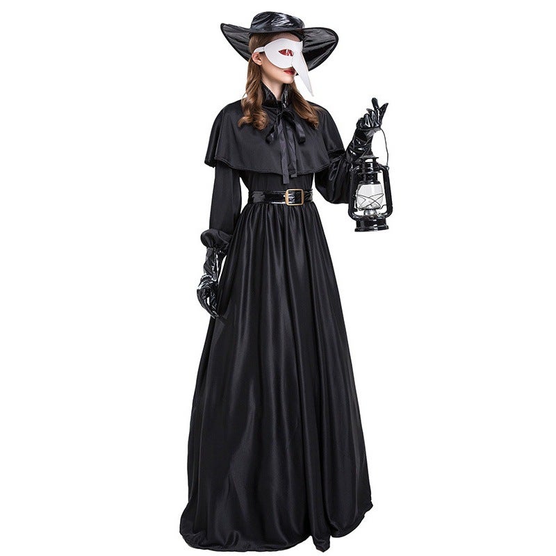 Medieval Plague Doctor Costume with Crow Beak 9303 [skirt + belt + hat + mask + gloves]