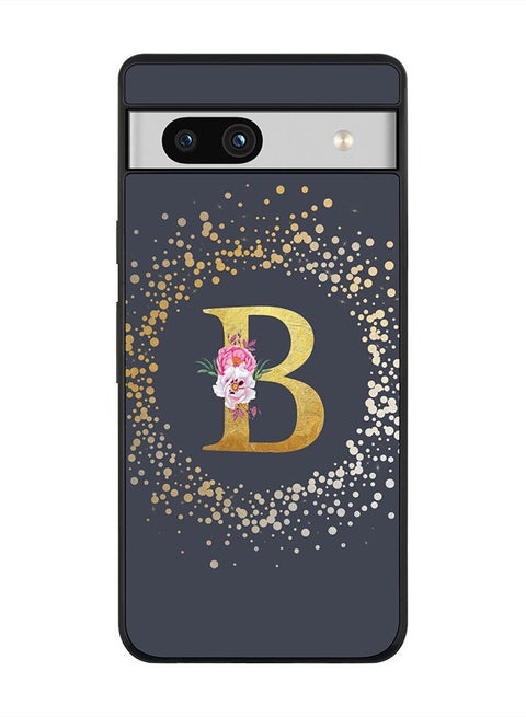 Rugged Black edge case for Google Pixel 7a 5G Slim fit Soft Case Flexible Rubber Edges Anti Drop TPU Cover -  Custom Monogram Initial Letter Floral Pattern Alphabet - B  (Grey )