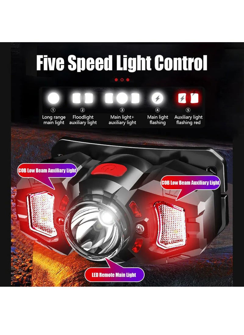 Uwals Super Bright Rechargeable LED Headlamp, Portable Induction Waterproof Flashlight For Night Fishing Outdoor Camping Headlight  - Image 2