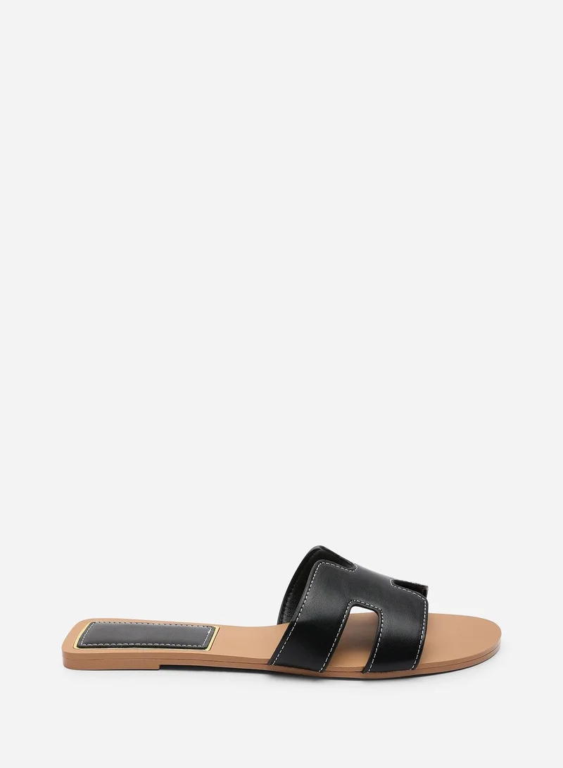 Where's That From Grazia Cut Out Design Black Slide On Sandals With Contrast Stitching