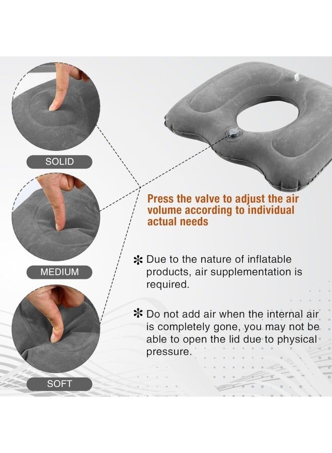 Inflatable Hemorrhoid Pillows, Donut Pillow for Tailbone Pain, Adjustable Inflatable Seat Cushion for Bed Sores, Postpartum Pregnancy, Car Seat, Airplane, 17.7'' x 15.4'' x 4.3''  - Image 3