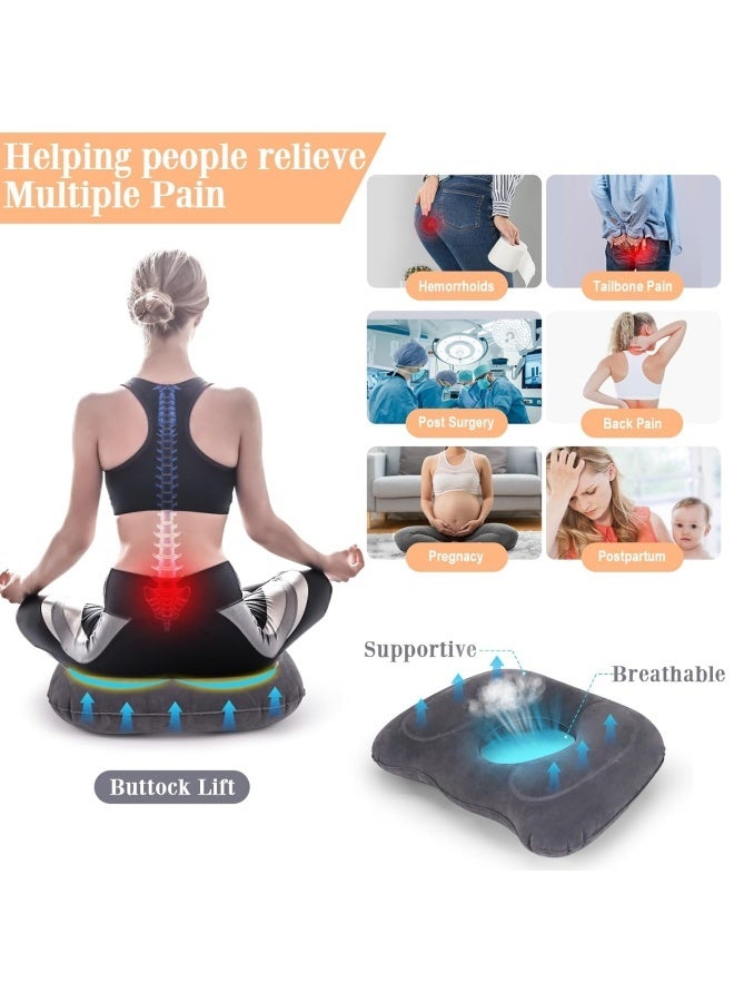 Inflatable Donut Cushion, Tailbone & Hemorrhoid Pain Relief Seat Cushion, Adjustable Portable Flocked PVC Cushion for Postpartum, Bed Sores, Office Car Airplane Wheelchair 17.7×15.4×4.3 Inch - Image 4