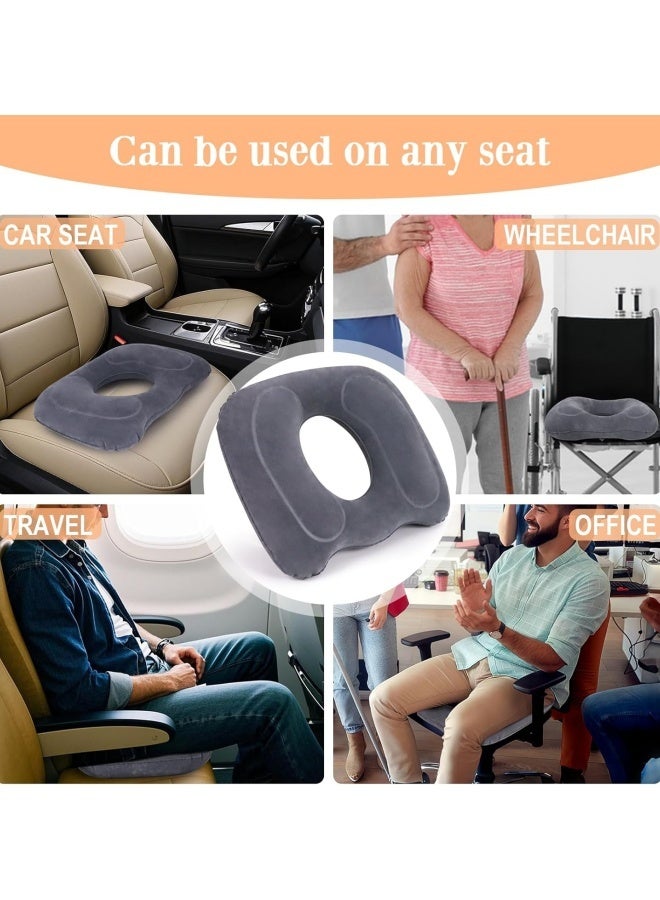 Inflatable Donut Cushion, Tailbone & Hemorrhoid Pain Relief Seat Cushion, Adjustable Portable Flocked PVC Cushion for Postpartum, Bed Sores, Office Car Airplane Wheelchair 17.7×15.4×4.3 Inch - Image 3
