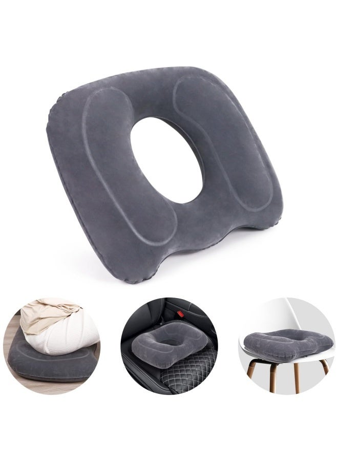 Inflatable Donut Cushion, Tailbone & Hemorrhoid Pain Relief Seat Cushion, Adjustable Portable Flocked PVC Cushion for Postpartum, Bed Sores, Office Car Airplane Wheelchair 17.7×15.4×4.3 Inch - Image 1