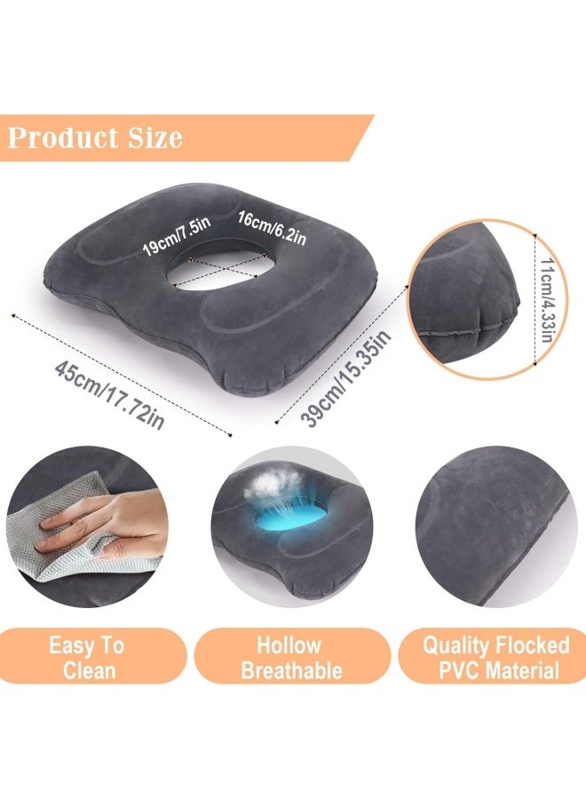 Inflatable Donut Cushion, Tailbone & Hemorrhoid Pain Relief Seat Cushion, Adjustable Portable Flocked PVC Cushion for Postpartum, Bed Sores, Office Car Airplane Wheelchair 17.7×15.4×4.3 Inch - Image 5