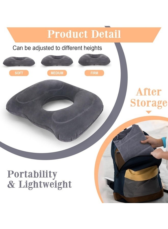 Inflatable Donut Cushion, Tailbone & Hemorrhoid Pain Relief Seat Cushion, Adjustable Portable Flocked PVC Cushion for Postpartum, Bed Sores, Office Car Airplane Wheelchair 17.7×15.4×4.3 Inch - Image 2