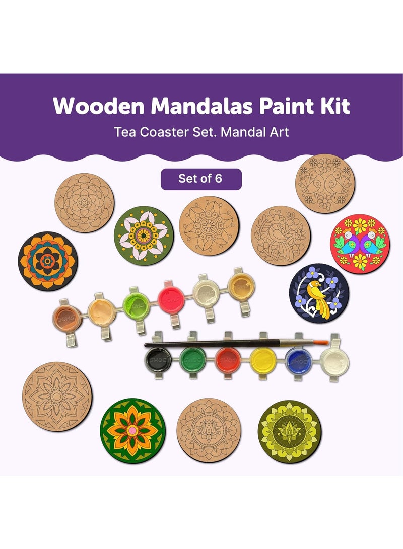 Mini Leaves Wooden Mandala Art Kit for Kids 6-12 and Adults | Beginner Mandala Drawing Kit with Set of 6 | Wooden Mandala Art Painting kit - Image 4