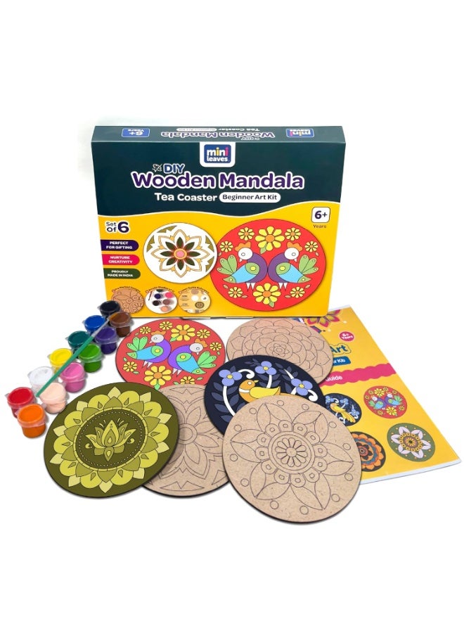 Mini Leaves Wooden Mandala Art Kit for Kids 6-12 and Adults | Beginner Mandala Drawing Kit with Set of 6 | Wooden Mandala Art Painting kit - Image 1