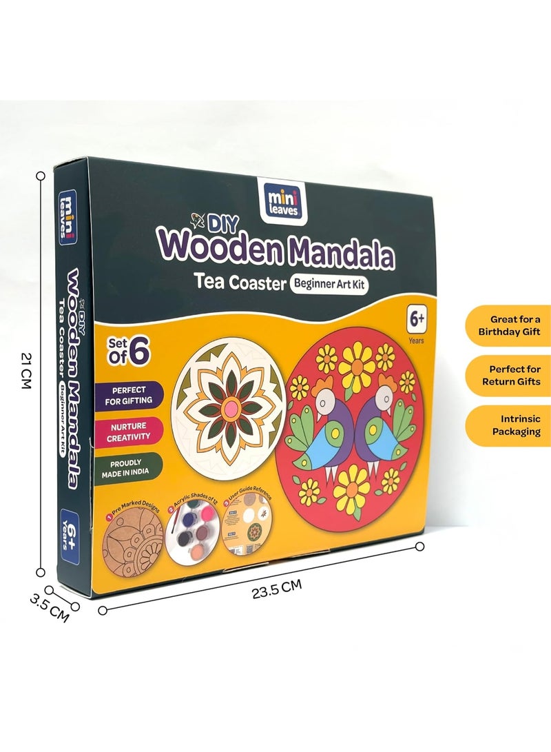 Mini Leaves Wooden Mandala Art Kit for Kids 6-12 and Adults | Beginner Mandala Drawing Kit with Set of 6 | Wooden Mandala Art Painting kit - Image 2