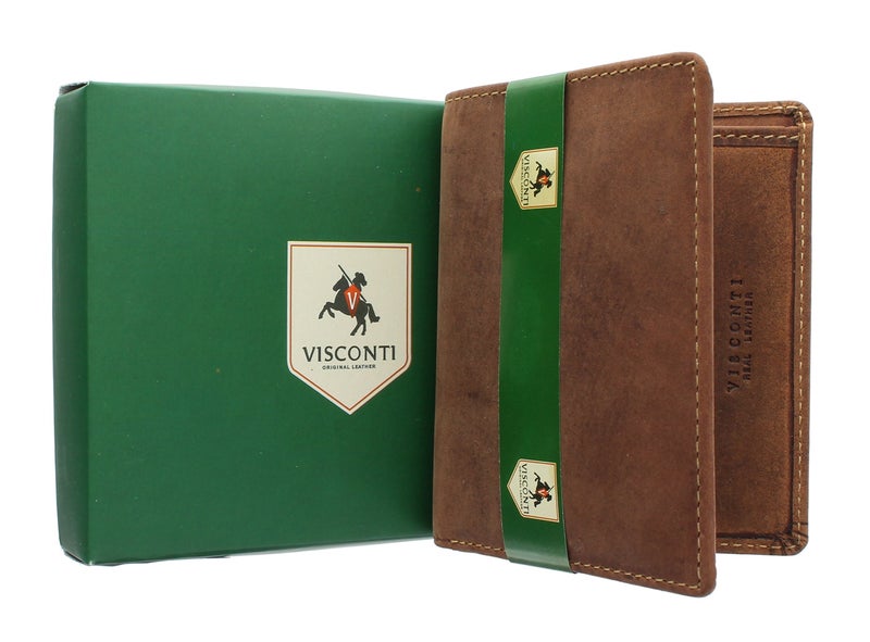 VISCONTI Hunter 705 RFID Men's Distressed Leather Compact Slim Bifold Card Holder Wallet (Oil Tan) - Image 4