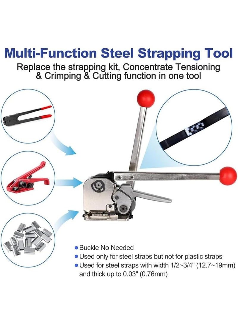 Rubik Steel Strapping Tool for 13-19mm Width & 0.38-0.76mm Thickness, 3-in-1 Sealless Tensioner Crimper Cutter Packaging Banding Metal Machine  - Image 3