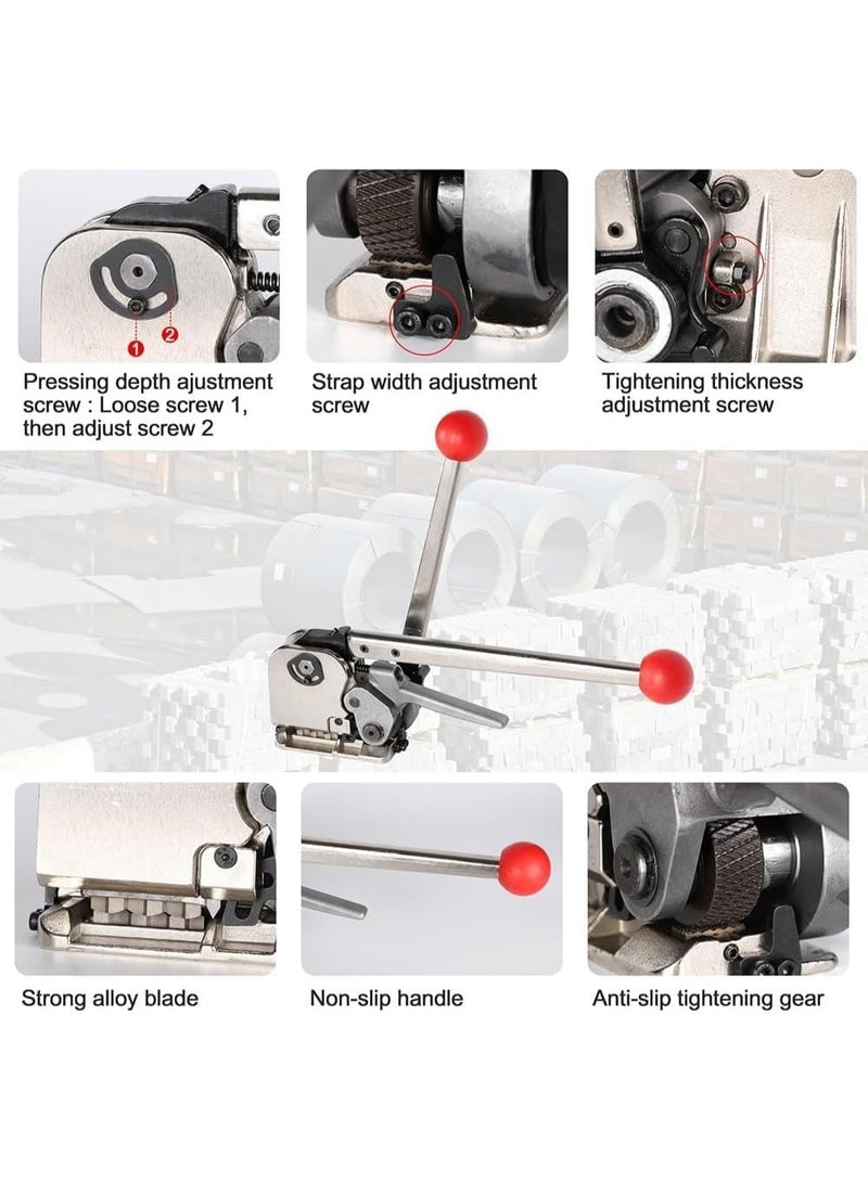 Rubik Steel Strapping Tool for 13-19mm Width & 0.38-0.76mm Thickness, 3-in-1 Sealless Tensioner Crimper Cutter Packaging Banding Metal Machine  - Image 4