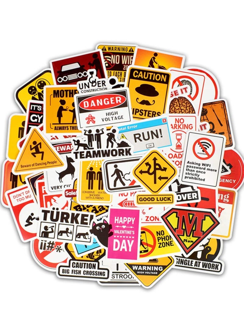 50-Piece Traffic Signs Danger Warning Stickers , Warning Sign Style Vinyl Stickers - Image 1