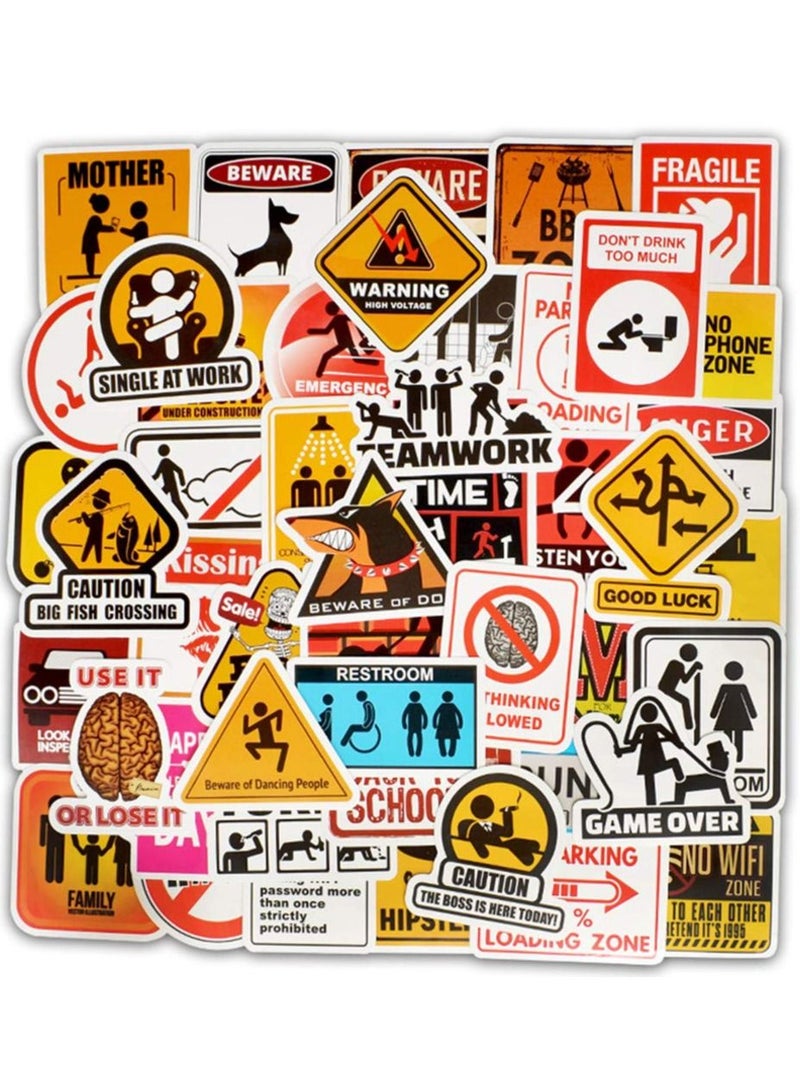 50-Piece Traffic Signs Danger Warning Stickers , Warning Sign Style Vinyl Stickers  - Image 3