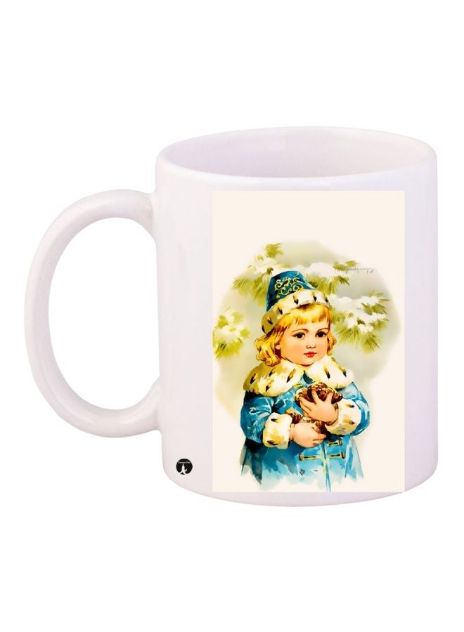 RYN Girl Printed Coffee Mug White/Blue/Green 11ounce