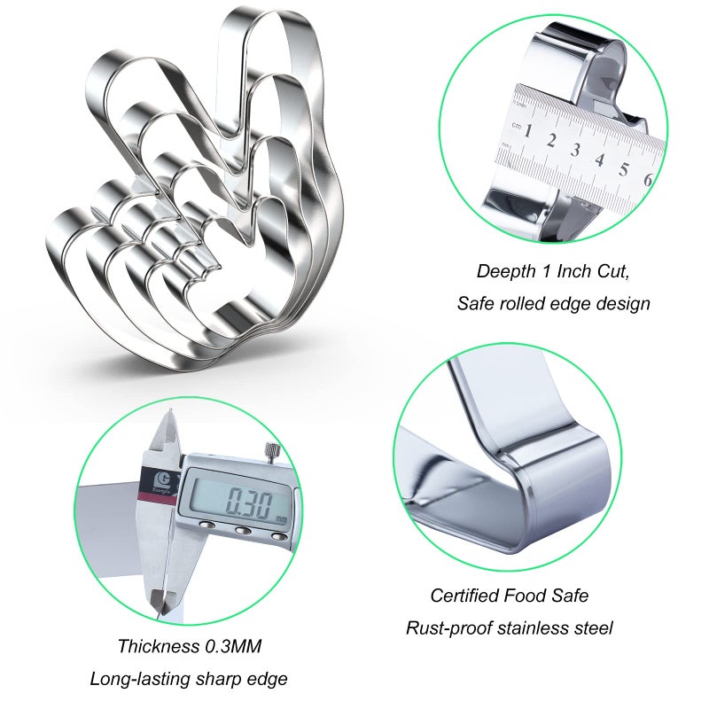 QAAQS Peace/Victory Hand Sign Fingers Cookie Cutter Set for Baking  5/4/3/2 Inch  4 Piece  Stainless Steel - Image 3