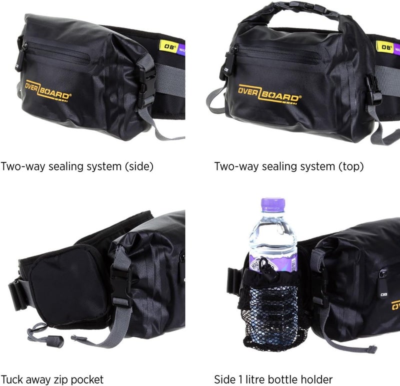 Overboard Pro-Light Waterproof Waist Pack - 4 Litre Capacity, Black - Image 3