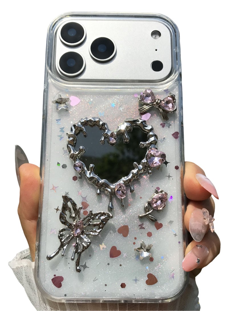 for IPhone 17 Pro Max phone Case, Sparkling 3D Butterfly Phone Case, Mirror Transparent Aesthetic Soft and Durable TPU Transparent Protective Case, Suitable for Girls and Women - Image 1
