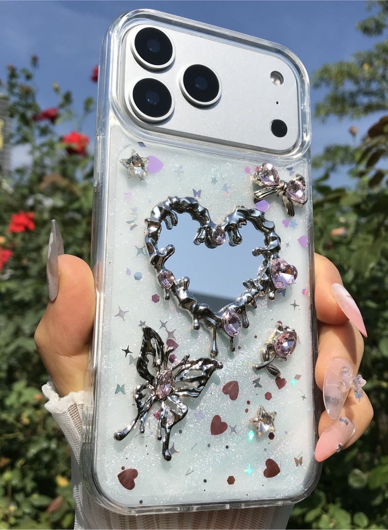 for IPhone 17 Pro Max phone Case, Sparkling 3D Butterfly Phone Case, Mirror Transparent Aesthetic Soft and Durable TPU Transparent Protective Case, Suitable for Girls and Women - Image 2