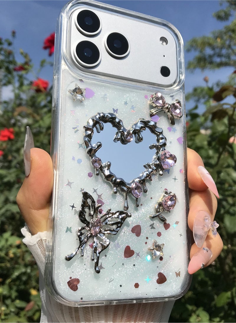 for IPhone 17 Pro Max phone Case, Sparkling 3D Butterfly Phone Case, Mirror Transparent Aesthetic Soft and Durable TPU Transparent Protective Case, Suitable for Girls and Women - Image 4