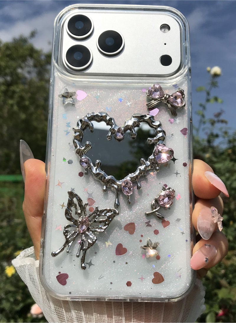 for IPhone 17 Pro Max phone Case, Sparkling 3D Butterfly Phone Case, Mirror Transparent Aesthetic Soft and Durable TPU Transparent Protective Case, Suitable for Girls and Women - Image 3