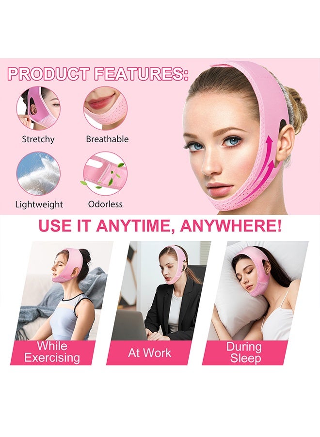 Elaimei V -Line Facial Bandage Lifting , Reusable Facial Slimming Strap, Sleep Mask for Face Lift Prevent Sagging (Pink)  - Image 4