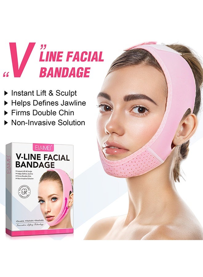 Elaimei V -Line Facial Bandage Lifting , Reusable Facial Slimming Strap, Sleep Mask for Face Lift Prevent Sagging (Pink)  - Image 2