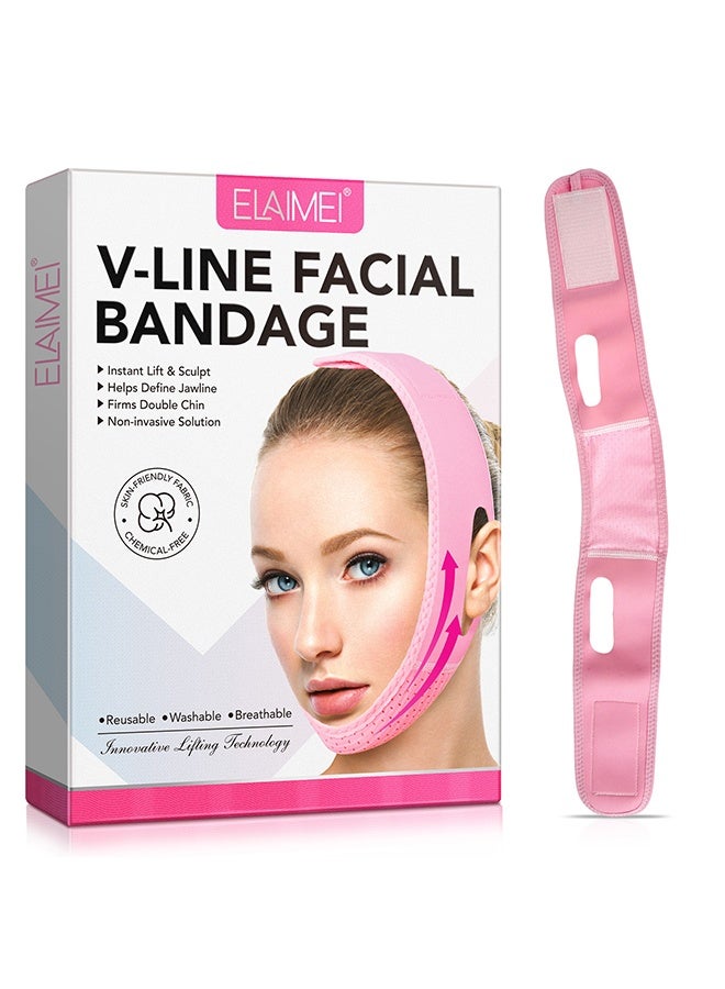 Elaimei V -Line Facial Bandage Lifting , Reusable Facial Slimming Strap, Sleep Mask for Face Lift Prevent Sagging (Pink)  - Image 1