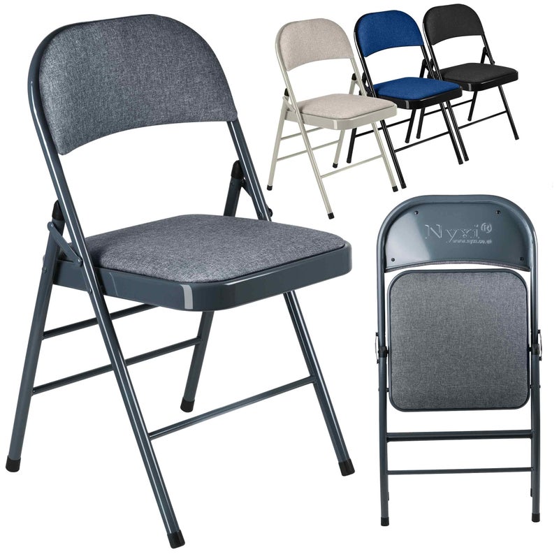 Nyxi Folding Chairs with Padded Fabric Seats Metal Frame Foldable Chair Home Office Dinning MultiPurpose Indoor  Outdoor Dark Grey 1 X Chair