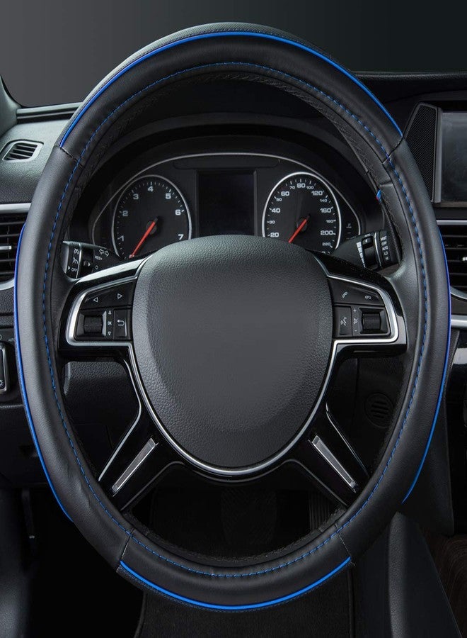 Car Pass Colour Piping Leather Universal Fit Steering Wheel Cover,Perfectly fit for Suvs,Vans,Trucks,Sedans,Cars (Black and Blue) - Image 3