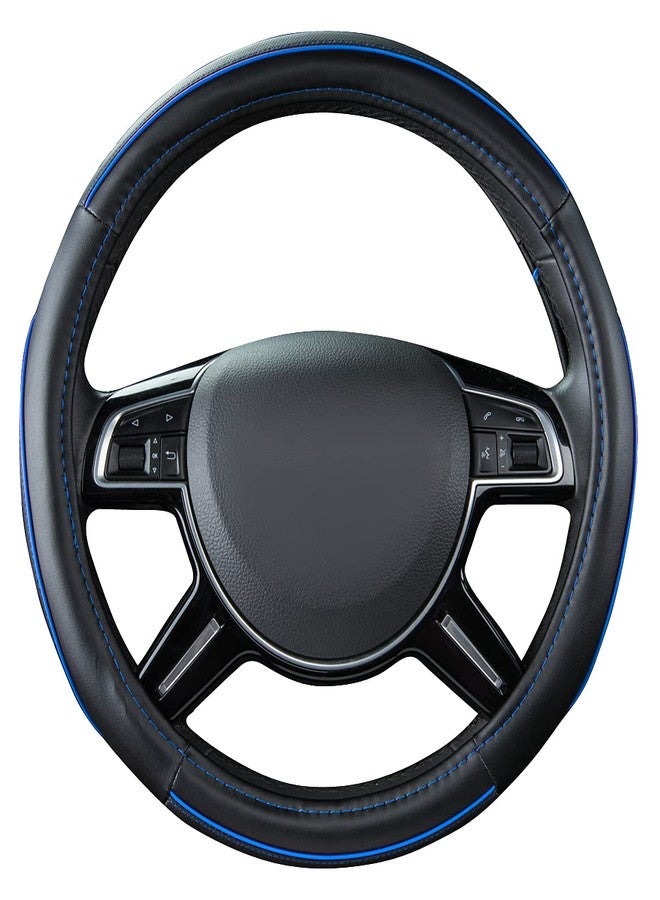 Car Pass Colour Piping Leather Universal Fit Steering Wheel Cover,Perfectly fit for Suvs,Vans,Trucks,Sedans,Cars (Black and Blue) - Image 5