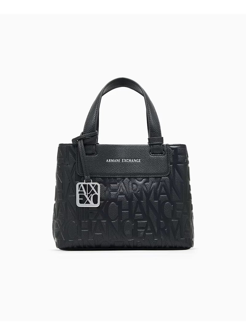 ARMANI EXCHANGE Women's Embossed Logo Shopping Tote Bag, Black - Image 1