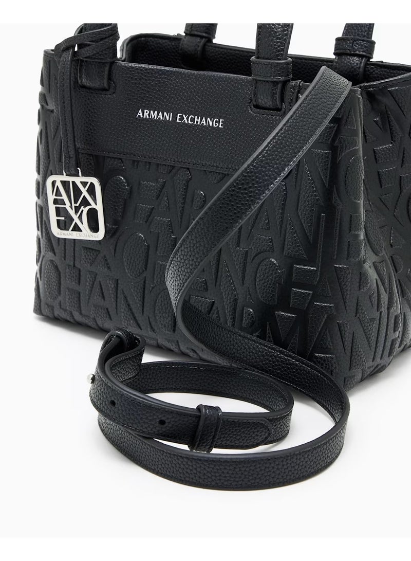 ARMANI EXCHANGE Women's Embossed Logo Shopping Tote Bag, Black - Image 4