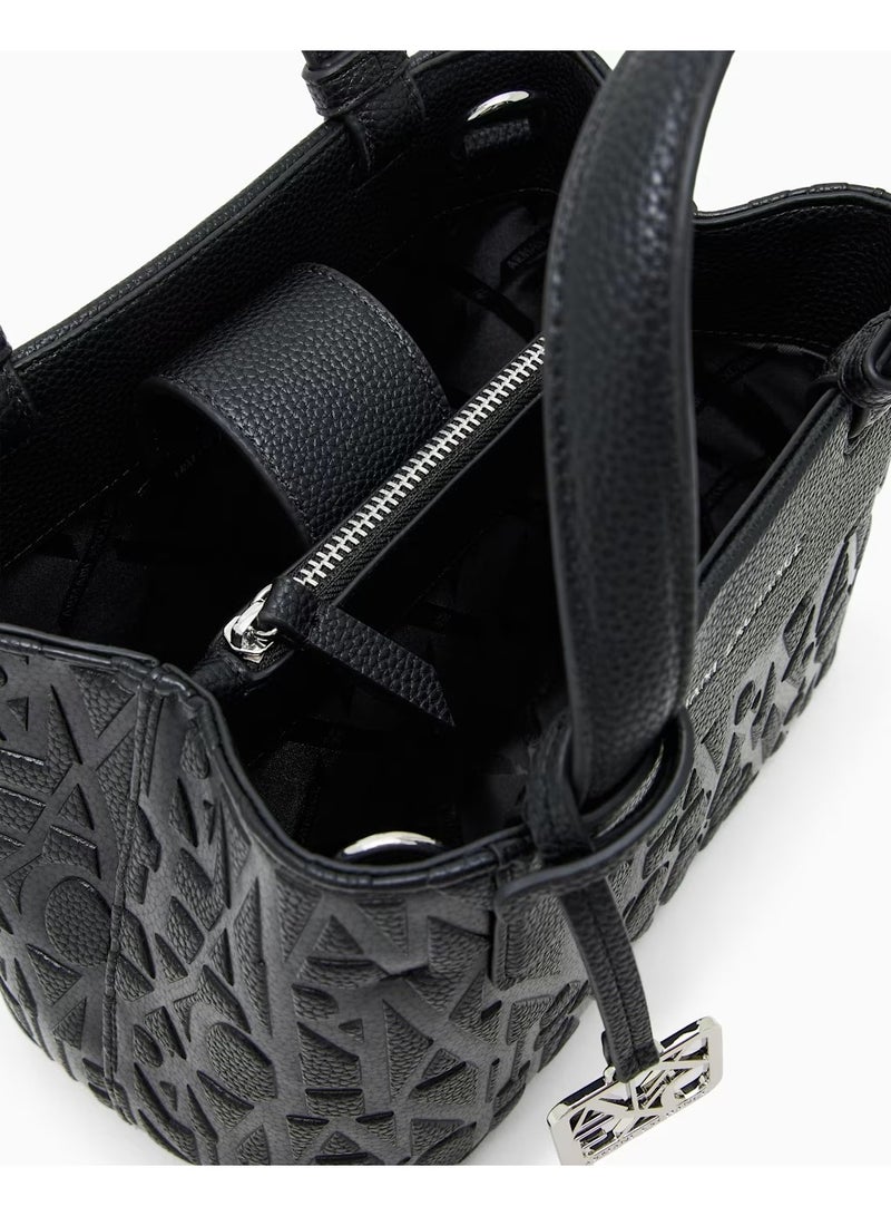 ARMANI EXCHANGE Women's Embossed Logo Shopping Tote Bag, Black - Image 3