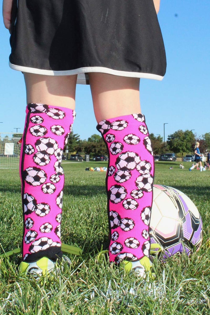MadSportsStuff Crazy Soccer Socks with Soccer Balls over the calf (Neon Pink/Black, Small) - Image 2