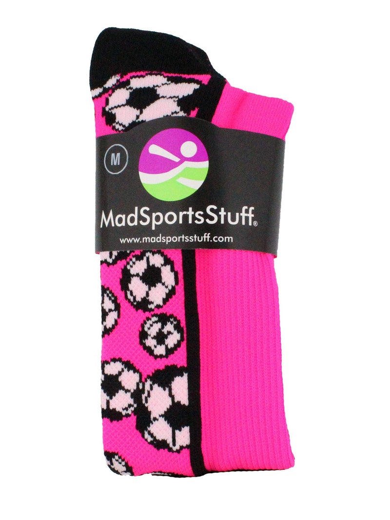 MadSportsStuff Crazy Soccer Socks with Soccer Balls over the calf (Neon Pink/Black, Small) - Image 3
