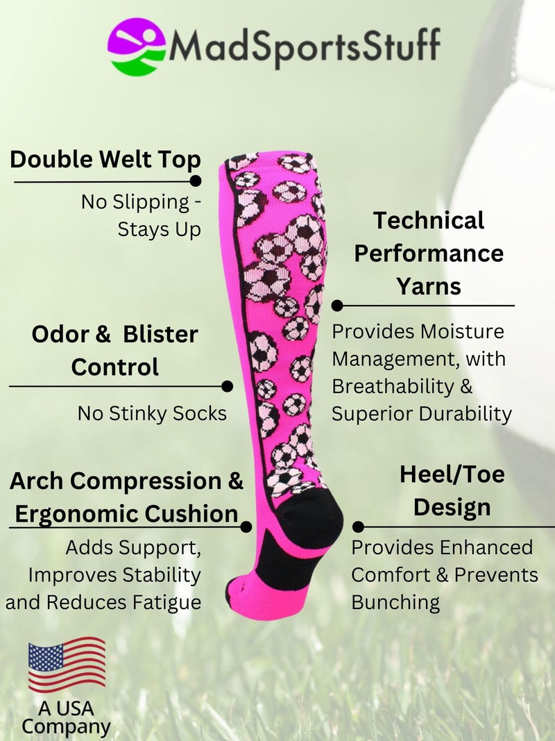MadSportsStuff Crazy Soccer Socks with Soccer Balls over the calf (Neon Pink/Black, Small) - Image 4