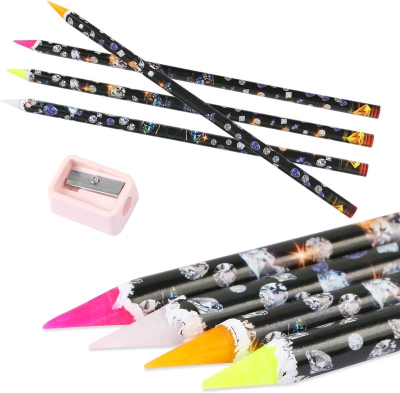 4-point diamond crayon set (including pencil sharpener) - diamond painting nail art dual-purpose sticky diamond pen, four-color model - Image 1
