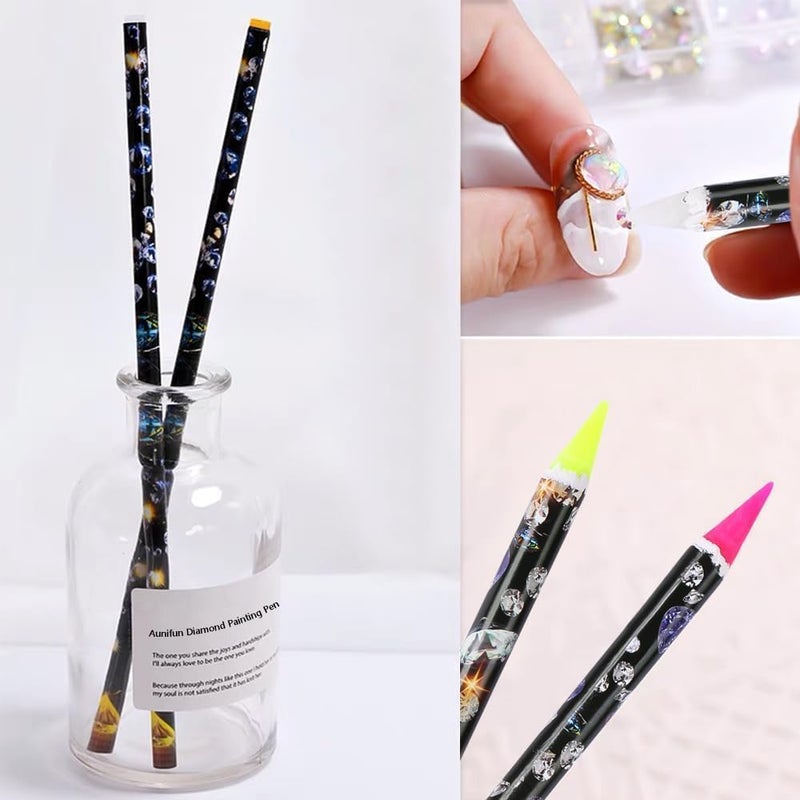 4-point diamond crayon set (including pencil sharpener) - diamond painting nail art dual-purpose sticky diamond pen, four-color model - Image 4