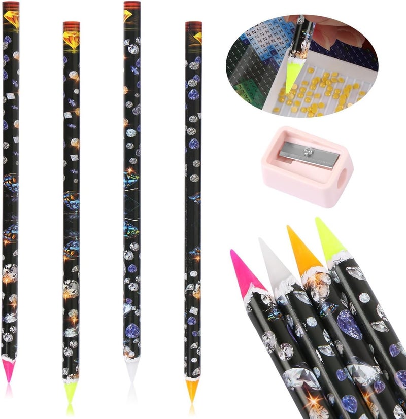 4-point diamond crayon set (including pencil sharpener) - diamond painting nail art dual-purpose sticky diamond pen, four-color model - Image 3