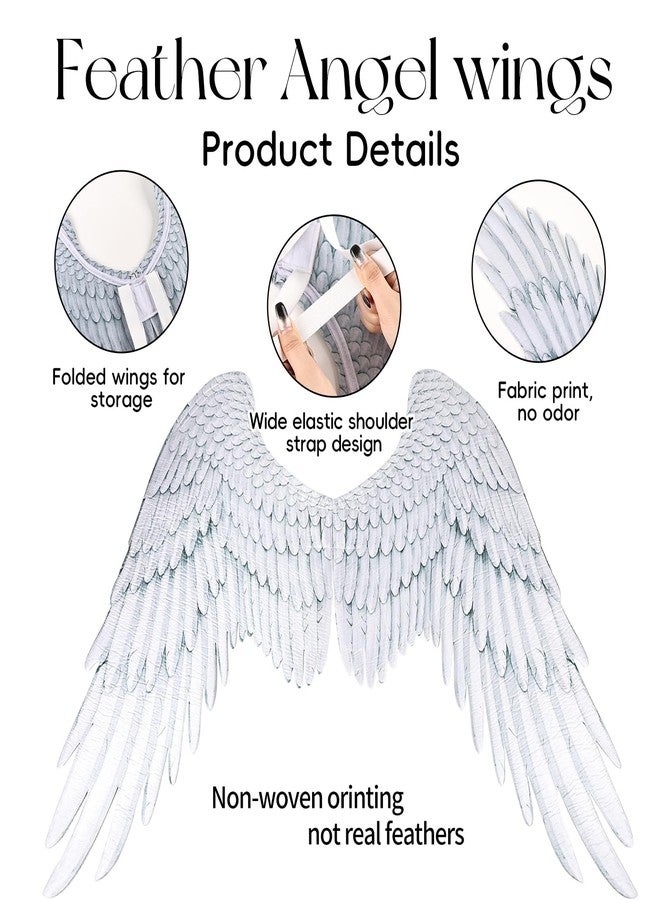 whitefeather 3D Angel Wings Nonwoven Fabric with Elastic Straps Halloween Mardi Gras Cosplay Accessory, white, 2.3ft - Image 3