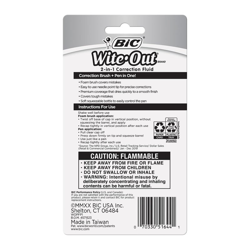 BIC 15ml Bottle Wite-Out 2 in 1 Correction Fluid (BICWOPFP11),White - Image 3