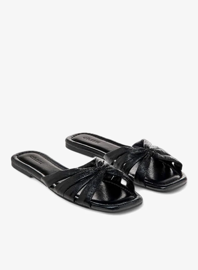 سيليست صنادل نسائية مسطحة سليب أون معدنية