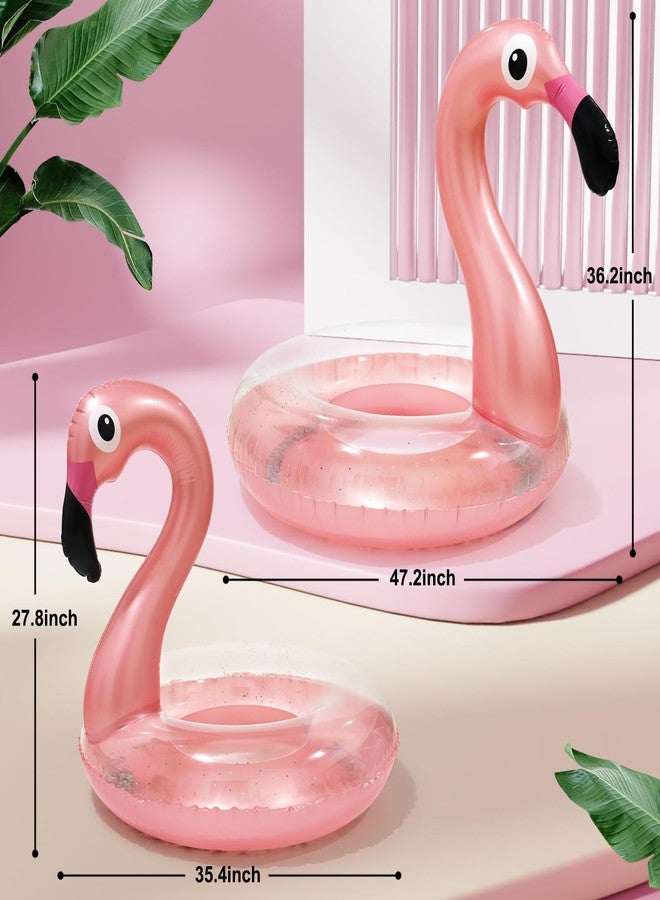 Oiuros 2PCS Flamingo Inflatable Pool Floats Adult Kids, Glitters Translucent Inflatable Pool Float for Kids Ages 6+, Fun Beach Floaties Summer Water Party Supplies（2 Size） - Image 2