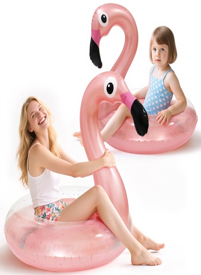Oiuros 2PCS Flamingo Inflatable Pool Floats Adult Kids, Glitters Translucent Inflatable Pool Float for Kids Ages 6+, Fun Beach Floaties Summer Water Party Supplies（2 Size） - Image 1