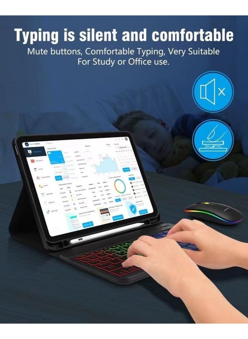 general Arabic and English Keyboard Case for IPad Pro 11 Inch 2024 (Model:A2837;A3006),RGB Color Backlit Keyboard Case with Mouse and Pen Slot - Image 3