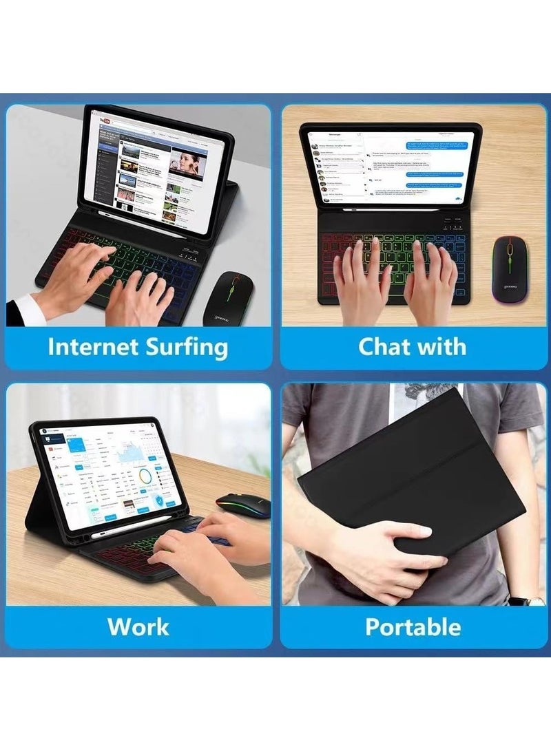 general Arabic and English Keyboard Case for IPad Pro 11 Inch 2024 (Model:A2837;A3006),RGB Color Backlit Keyboard Case with Mouse and Pen Slot - Image 4